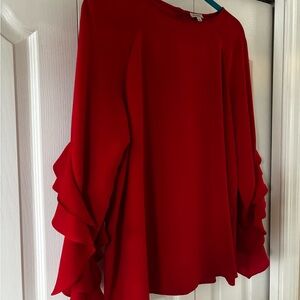 Daniel Cremieux Red Ruffle-Sleeve Blouse